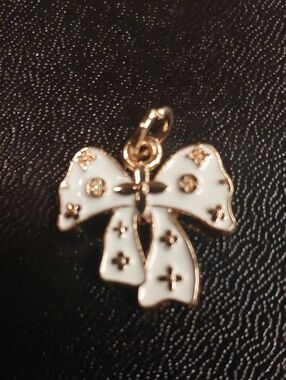 LV White & Gold Enamel Bow Charm Pendant